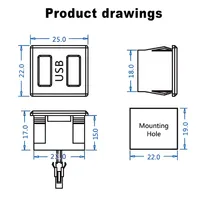 Prise de charge USB double couche avec connecteur femelle de type C et prise de charge USB femelle pour lampe avec câble
