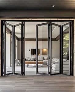 Porte coulissante double à ouverture extérieure, moderne et minimaliste, sur mesure, isolée, pour patio et jardin, en verre trempé double vitrage, empilable, garantie 3 ans - Product Image 1