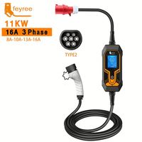 Chargeur EV portable Feyree 11KW GBT, 3 phases, 16A, stations de recharge pour voitures, prise CEE 5 broches 16A, câbles de recharge, état neuf