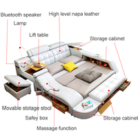 Ensemble de lit intelligent en cuir pour chambre à coucher avec rangement et fonction de massage, haut-parleur sans fil USB, garantie de 3 ans, design moderne