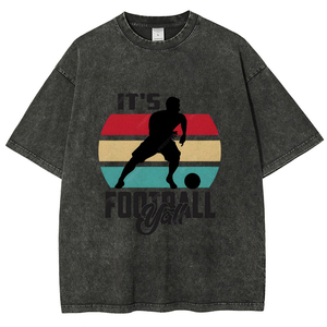 Nouveau T-shirt Homme Été 2026 Grande Taille Imprimé Football Délavé à l'Acide Lourd Sport Décontracté Ample Manches Courtes - Product Image 5