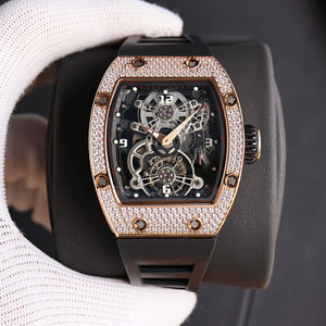 Reloj de Pulsera Mecánico de Lujo con Tourbillon, Forma de Barril Negro 1701, Incrustaciones de Diamantes, Chapado en Oro Rosa, Acero Inoxidable para Hombre - Product Image 1