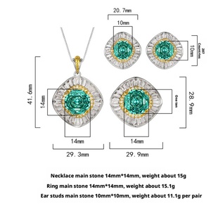Fashion Eco-friendly Copper Gold Plated 14-10mm Paraiba Green Zircon Floral Necklace <b>Earrings</b> Ring <b>Set</b> Personalized Jewelry <b>Sets</b> - Product Image 2