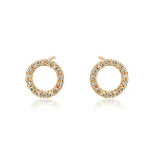 95314 Latest gold earring designs, shiny hoop styles 18k gold stud earring setting cz stones