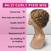 Perruque Pixie Cut Ombré Blond Miel 4/27 avec Lace Frontale 13x4, Cheveux Humains Brésiliens Courts Bob, 100% Cheveux Naturels