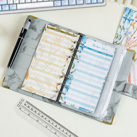 Carpeta organizadora de dinero de cuero PU A6 con 6 anillas, sobre para guardar efectivo, planificador de presupuesto, carpeta de presupuesto con diseño de mármol