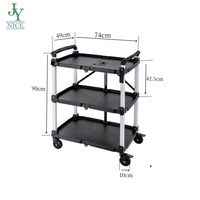 Chariot de service pliable à trois niveaux avec roues pour entrepôt/maison/atelier/garage/restaurant/bureau