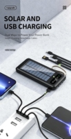 Batterie Externe Solaire Portable Grande Capacité avec Câble Intégré Chargeur Partagé 10000 20000 50000 mAh pour Camping en Plein Air