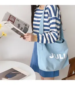 Kore büyük kanvas çanta özel Logo ücretsiz örnek baskı pamuk kanvas promosyon Crossbody sepet alışveriş çantası