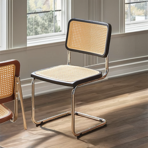 Elegante Silla de Ratán con Estructura Metálica y Madera Sólida para Sala de Estar Moderna, Apartamento o Comedor - Product Image 2