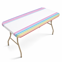 Wasserdichte PEVA-Tischdecke mit Regenbogenstreifen, dehnbar, 6 Fuß, Einweg-Rechteckige Kunststoff-Tischabdeckung für Garten und Picknick im Freien