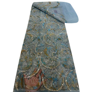 Tissu de dentelle africaine perlée Luxe écologique Motif floral Mariages Textiles de maison Filet nigérian Accessoires de mariée brodés - Product Image 6