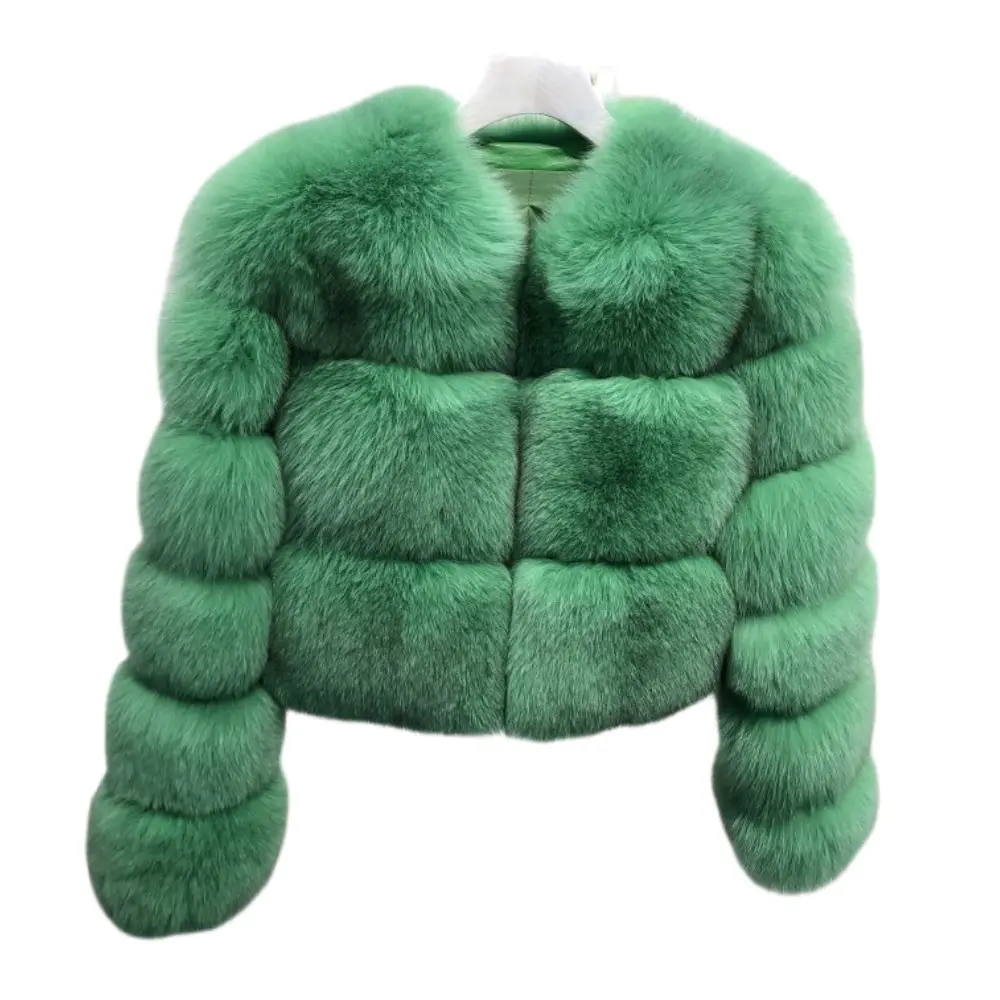 Hot Sale Design Girls Pelt High End green Fox Fur Jacket thick Version Winter Wears Clothes Warm Soft Real Fur Women's Coats