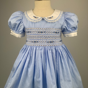 Produit chaud personnalisé bleu coton robe de princesse bébé filles smocké enfants vêtements Western à manches courtes imprimer directement - Product Image 4