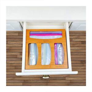 Wood Food Bag Dispenser Bamboo Sandwich Ziplock Bag Storage Organizer For Kitchen Drawer