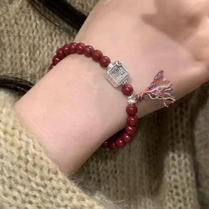 Bracelet en perles de cinabre, charme à pompon en argent pur 999, bijoux de style chinois unisexe pour usage quotidien, bracelet en pierre naturelle - Product Image 2