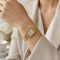 Montre OEM personnalisée avec logo, pour femme, style vintage, mouvement à quartz, résistante aux éclaboussures, boîtier rectangulaire en alliage, fermoir bijou, cadran en verre/PP avec pierres, cadeau