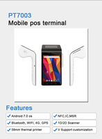 Terminal POS Móvil Android 9 4G BT NFC con Lector de Tarjetas Sin Contacto de Doble Pantalla, Impresora de Tickets de 40 mm y Sistema POS