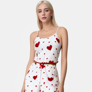 Nuovo Prodotto 2025: <span class=keywords><strong>Pigiama</strong></span> in Maglia con Stampa a <span class=keywords><strong>Cuori</strong></span> e Vita Elastica per Donne e Ragazze, Taglia XL, Abbigliamento da Notte per Casa, Primavera ed Estate - Product Image 1