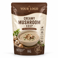 Sachet alimentaire personnalisé en PP monofilament imprimé pour soupe aux champignons crémeuse, recyclable, compatible micro-ondes, sans aluminium