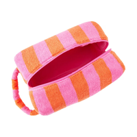 Sac à cosmétiques en coton rayé personnalisé en usine, trousse de toilette zippée pour maquillage et soins de la peau, pochette en tissu éponge pour maquillage