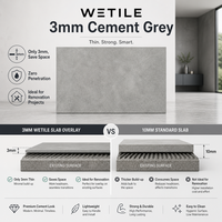 Dalle de pierre frittée mince gris ciment 3 mm, pose directe sans démolition pour la rénovation murale, projets résidentiels et commerciaux