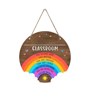 Letrero de Pared de Madera con Diseño Circular de Arcoíris, Decoración de Bienvenida para el Aula, Regreso a Clases, Madera Contrachapada de Álamo, Estilo Rústico - Product Image 4