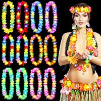 Kalung Bunga LED Hawaii, Kalung Bunga Menyala, Kalung Tropis Bercahaya, Kalung Berlampu, Kalung Buatan Bertema Luau Hawaii, Pesta Pantai, Pernikahan