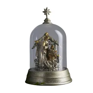 Figurine de noël créative en résine, 9 1/2 pouces, ensemble de scène de créativité religieuse, dôme recouvert d'étoile en platine et en argent