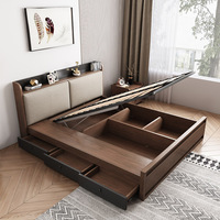 Lit double queen en bois avec rangement, design moderne, interface USB fonctionnelle, mobilier de chambre à coucher de luxe