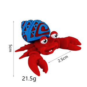 Giocattolo Granchio Ermita di Stampa 3D, Guscio Rosso e Blu, 5 cm, Articolato, Modellino per Bambini - Product Image 1