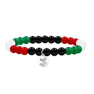 Customized LOGO Palestine <b>Map</b> Bracelet with Stainless Steel Peace dove Pendant Chalcedony Agate Stone Beaded Elastic Bracelet - Product Image 1