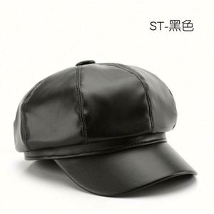 En gros, Béret octogonal pour femme, style artiste, en cuir uni, chaud, pour le printemps et l'automne, pour l'extérieur et la ville - Product Image 6