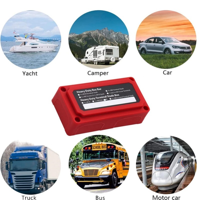 Bloc De Distribution énergie 2 Pièces - Bornier Laiton/acier Inox M8 300A - Pour 12V à 48V - Avec Couvercle - Bateau, Voiture, Camping-car, Marine Bornier Laiton Acier Inoxydable M8