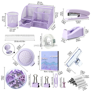 Set di <span class=keywords><strong>Accessori</strong></span> da Scrivania in Metallo 11-in-1 Viola Rosa Verde Include Portapenne Note Adesive Porta Nastro Trasparente per Ufficio - Product Image 2
