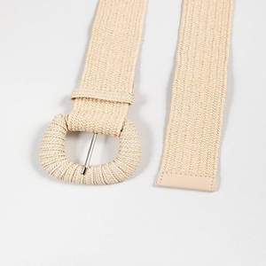 Cinturón de cintura de tejido elástico ancho tropical de estilo Simple RW con hebilla cuadrada cinturón ajustado elástico tejido de paja para mujer para vestido - Product Image 4