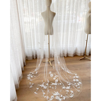 2023 une couche de voile de mariée de mariage fleurs 3D dentelle applique perles perlées