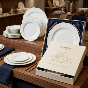 Service de table en céramique blanc festonné de luxe personnalisé, écologique, réutilisable, durable, avec bordure en or véritable pour mariage - Product Image 3