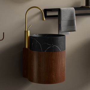 Motif de marbre noir lavabo Grain de bois en acier inoxydable toilettes coin mur suspendu <span class=keywords><strong>Mini</strong></span> petite taille lavabo à <span class=keywords><strong>main</strong></span> - Product Image 2