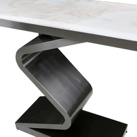 Table console moderne en acier inoxydable noir sur mesure, avec plateau en marbre naturel Picasso, pour appartement, villa, salon, facile à nettoyer