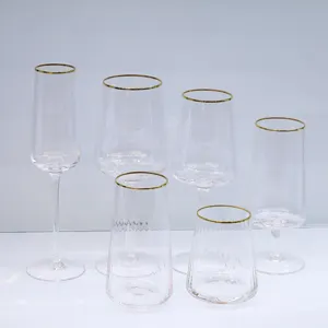 ZK230170 Gold Rimmed Wedding Decorated Drinking Glass Set / Wine Glasses Champagne Glasses& Water Glasses Juice Cups