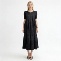 Robe plissée décontractée pour femme Miyake, coupe trapèze, taille plus, longueur midi, infroissable, avec ourlet bulle, idéale pour l'été