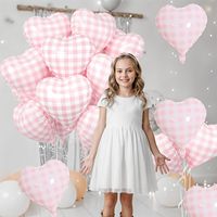 Ballons Cœur à Carreaux Rose et Blanc 18 Pouces en Aluminium pour Anniversaire Enfants Filles Mariage Douche Nuptiale Décoration de Fête