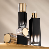 Ensemble cosmétique en verre noir doré de qualité supérieure, flacon pompe à lotion avec bouchon doré électro-plaqué, pot à crème, emballage pour soins de la peau