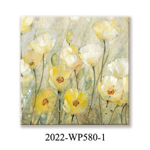 Arte de pared con estampados florales amarillos, pintura en lienzo de estilo pintado a mano para decoración de sala de estar - Product Image 1