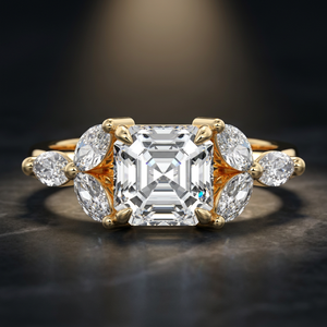 แหวนเพชรทรง Asscher รับรองโดย IGI เพชรเพาะเลี้ยงทรง Marquise ประดับด้านข้าง แหวนหมั้น ทอง 10K/14K/18K เงินแท้ 925/935 สำหรับงานฉลองครบรอบ - Product Image 1