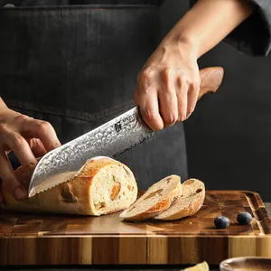 XINZUO nuovo giapponese ad alto tenore di carbonio martellato 67 strati AUS10 acciaio di damasco legno di noce coltello da pane da cucina 8 pollici
