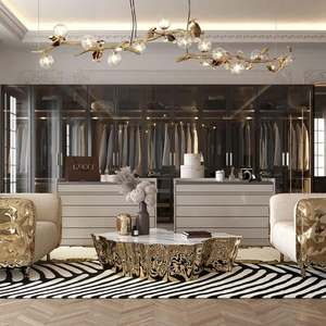 Table basse en bois de racine d'arbre de luxe italien, acier inoxydable gravé, meubles de salon, table d'appoint combinée haut-bas - Product Image 4