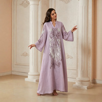 Robe de soirée élégante à col en V, coupe ample, perlée, style Jalabiya, luxe léger