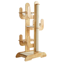 Albero per Gatti in Legno Massello a Forma di Cactus, Struttura Multilivello in Sisal con Piattaforma e Cuccia per Gatti di Taglia Grande